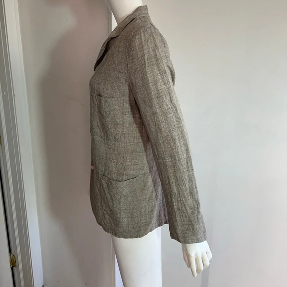 45RPM UMII 908 Women's V-neck Blouse Gray Linen  Sz S Long Sleeve Made in Japan - Picture 3 of 10